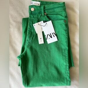 Zara Green Denim Flare Jeans